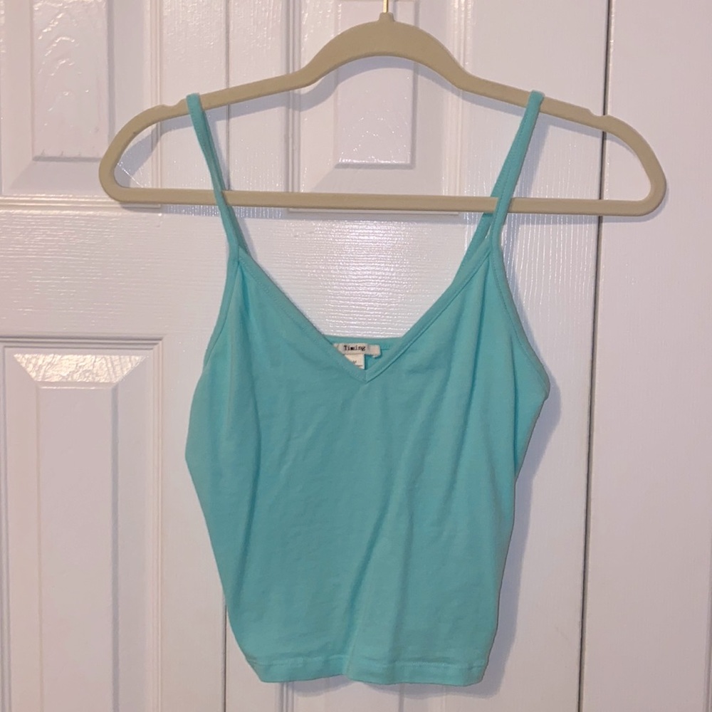 Boutique Mint Green Crop Top with V-Neck, Timing Brand